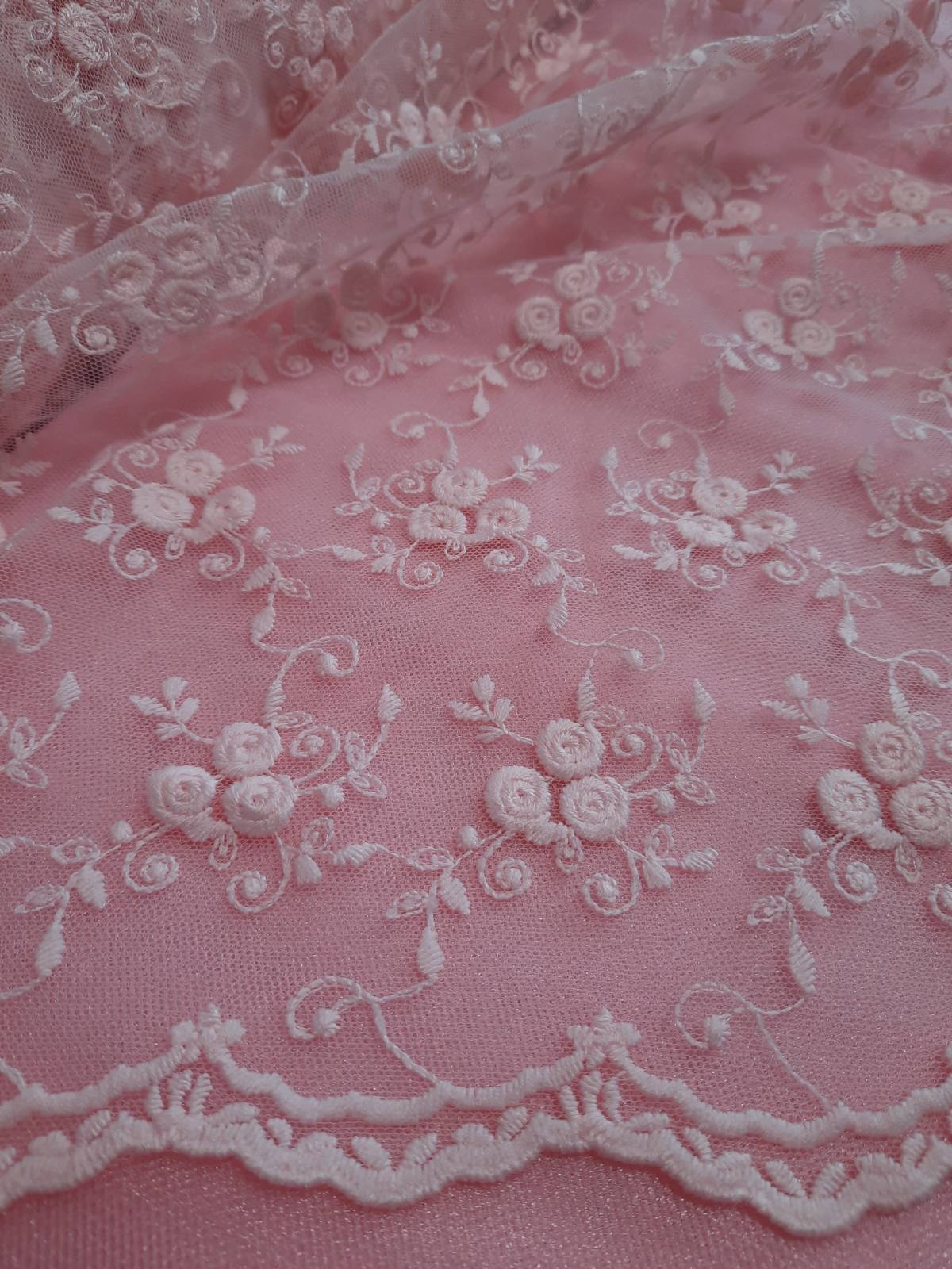 Гіпюр дрібна квіточка рожевий нестрейчовий